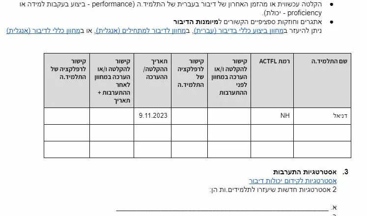 Teacher Action Plan Improving Students Oral Proficiency Skill (in Hebrew & English)